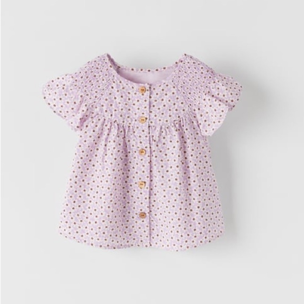 Zara Worn 1x MAUVE FLORAL SHIRT size 2/3 T